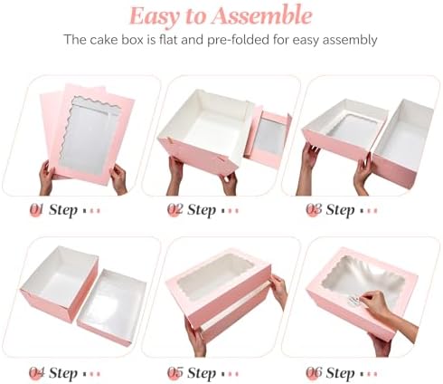 COTOPHER 14x14x6 In Sheet Cake Boxes, 16pcs Pink Bakery Boxes with Window - Image 5