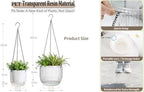 Melphoe Self Watering Hanging Planters Indoor Flower Pots, (8.3’’+8.3’’+5.3''+5.3'' 4Pack) - Outdoor Hanging Plant Pot Basket, Plant Hanger with 3Hooks Drainage Holes for Garden Home (White) - Image 6