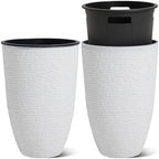 Worth 21" H White Tall Planters with Inside Pots, 2-Pack Large Plant Pots by WORTH