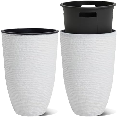 Worth 21" H White Tall Planters with Inside Pots, 2-Pack Large Plant Pots by WORTH