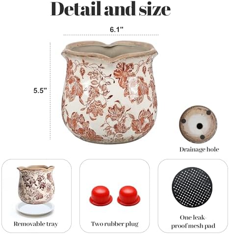 Tuscan Ceramic Planter with Floral Edges Vintage Planter Flower Pot Vase - Image 7