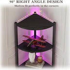 Corner Shelf with Storage, LED Lights 6-Tier Corner Bookshelf, 66'' Organizer Book Shelf Shelves Steel Frame Display Stand with Living Room, Bedroom, Study, Black - Image 3