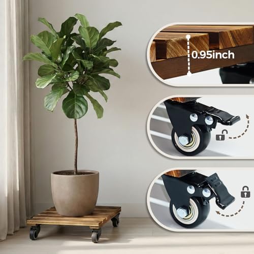 Bamworld Plant Caddy 14 Inch Heavy Duty Wood Dolly 2 Pack - Image 5