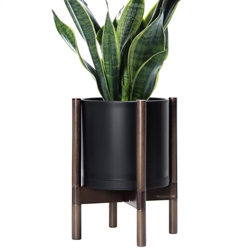 D'vine Dev Plastic Pot with Walnut Wood Stand, Black, 10 in, 55-C-L-2 by DvineDevPlanterPotsandStand