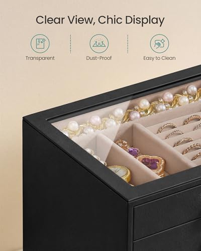 SONGMICS 5-Layer Jewelry Box with Glass Window, 5 Drawers, Golden Handles - Image 3