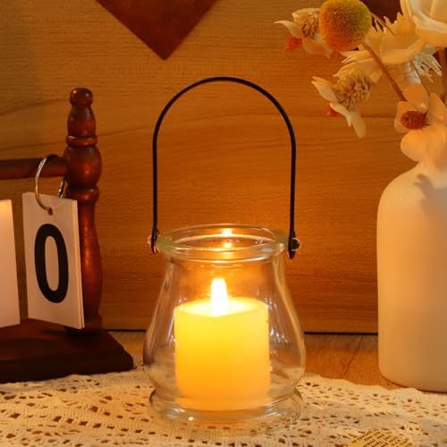 Cabilock Glass Candle Holders 4 Inch Tea Light Candle Stands with Handles Multipurpose Indoor Outdoor Decor Sticks Holder for Home Party Wedding - Image 4
