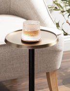 Kate and Laurel Sanzo Modern Pedestal Drink Table; 9 x 9 x 23; Antique Brass and Black; Decorative End Table with Hammered Tabletop for Use as Small Plant Stand or Living Room Martini Table - Image 5