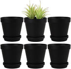 Yishang Large Terra Cotta Pots with Saucer- 6 Pack Large 6'' Terra Cotta Plant Pot with Drainage Hole, Flower Pot with Tray, Terracotta Pot for Indoor Outdoor Plant(Black) by Yishang