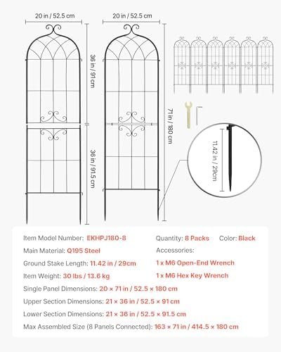 VEVOR Garden Trellis, 71 x 20 inch Rose Trellis, 8 Packs Garden Flower Rose Trellises with Powder-Coated Finish & Convenient Locking Design, Plant Support Trellises for Flowers, Vegetables, Roses - Image 7