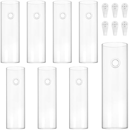 JEUIHAU 8 PCS 5.9 in x 1.85 in Glass Wall Mounted Planters, Wall Glass Tube Plant Holder, Clear Flower Vases Hanging, Propagation Containers for Hydroponics Plants, Garden Decor by JEUIHAU