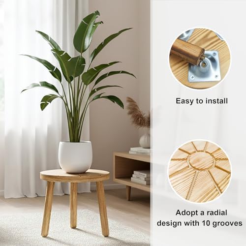Delma Wood Plant Stands 3-Pack Indoor, Plant Stool, Light Brown - Image 2