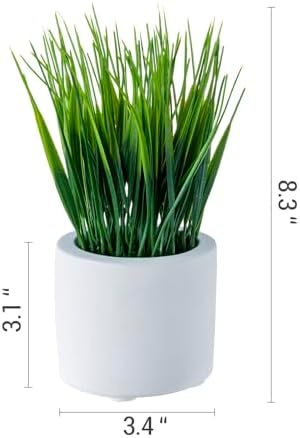 MyGift Artificial Grass Plants in Modern Cylindrical White Cement Pots, Decorative Faux Greenery Plant in Tabletop Planter, Set of 2 - Image 5