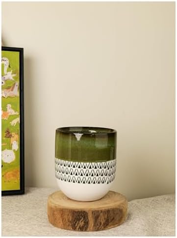 Garden Pots Ceramic Plant Pot Modern Planter with Geometric Pattern Indoor Outdoor Flower with Drainage Hole Decorative Planter - Image 3