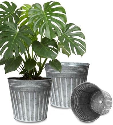 12 Inch Galvanized Planters, 3 Pack Metal Plant Pots with Drainage Hole by vensovo