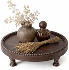 Dark Acacia Wood Round Display Riser with Beaded for Home Decor, Brown by EOSAHR