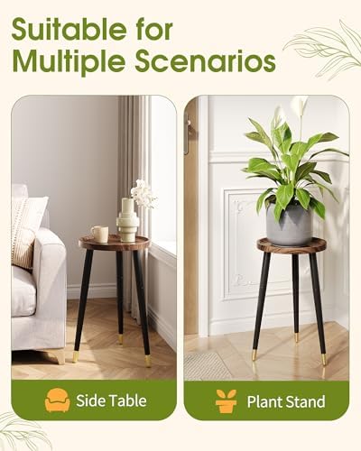 Plant Stand Indoor 2 Pack, Mid Century Wood Indoor Plant Stands, Tall Plant Holder for Flower Pot, Modern Plant Table Round Side End Table With Raised Design, Walnut, 11.7"x18.8" & 11.7"x13" - Image 7