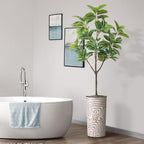 Artificial Tree in Geometric Pattern Planter, Fake Magnolia Tree for Indoor and Outdoor Home Decoration - 70" Overall Tall (Plant Pot Plus Tree) - Image 6