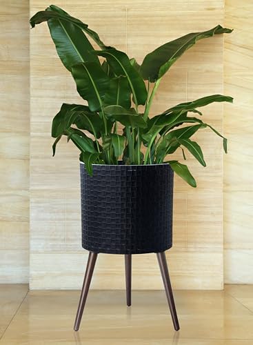 D'vine Dev Planter Pot with Wood Stand, 16 in, Distressed Black, 88-Z-E-5 - Image 5