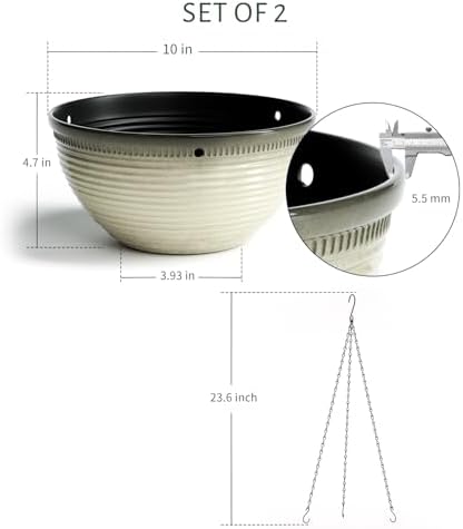10Inch Hanging Planters Outdoor Indoor, Glazed Hanging Basket with Drainage - Image 3