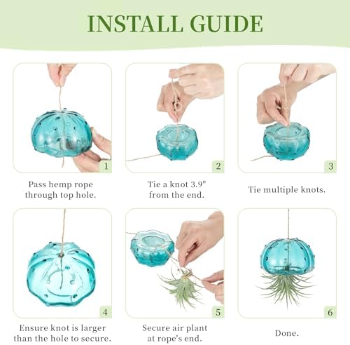 Glasseam Glass Jellyfish Decor, 3 Pcs Hanging Air Plant Holders with Jute - Image 5