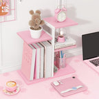 ELITEROO Desktop Bookshelf, Tiered Desk Organizer Shelf, Wooden Tabletop Bookshelf Small Desk Book Shelf, Dresser Top Organization Storage Rack and Desk Decorations for Women Office, Pink - Image 2