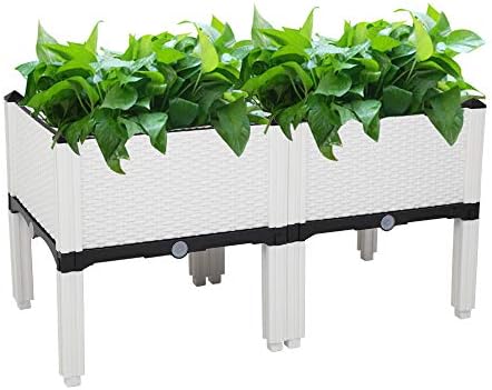 Planting Pots,2Pcs Free Splicing Injection Planting Box,16.93 x 15.75 x 15.75 inch,Raised Garden Bed with Legs Planters for Patio Balcony Deck to Planting Flowers Vegetables and Herbs,White by Unknown