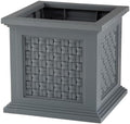 Rattan Style Outdoor Planter Box - 14.65-Inch-Square Decorative Flower or Plant Pot - Garden, Patio and Front Porch Decor by Pure Garden (Gray) by PureGarden