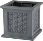Rattan Style Outdoor Planter Box - 14.65-Inch-Square Decorative Flower or Plant Pot - Garden, Patio and Front Porch Decor by Pure Garden (Gray) by PureGarden