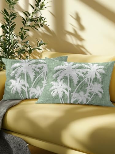 Tropical Palm Tree 12x20 Waterproof Outdoor Lumbar Pillows Set of 2 with Inserts, Vintage Sage Green Exotic Botanical Plants Patio Decorative Cushion Pillows for Outdoor Sofa Bench Porch Balcony - Image 6