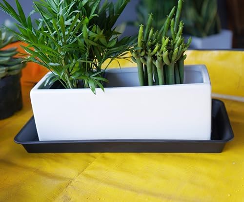 VUWEZ 6 Pack Plastic Plant Trays - Rectangular 14 inch, Indoor/Outdoor Plant Saucers with Drip Protection, Perfect for Windowsill or Planters (6.8 x 14.5'', Black) - Image 6