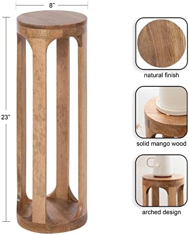 Kate and Laurel Dahl Wooden Round Drink Table; 8 x 23; Natural Brown; Transitional Boho Circle Wood Accent Pedestal Table for Living Room Plant Stand or Small Bedroom Nightstand - Image 3