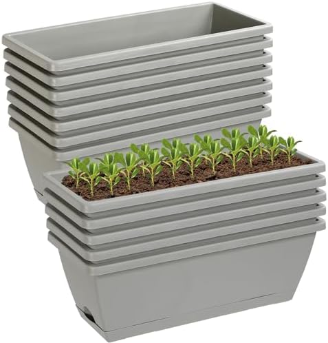 12Pcs 17Inches Rectangle Planter Box with Drainage Holes and Trays by Lysjtsr