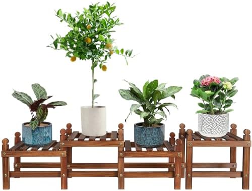 Wood Flower Stand Small Plant Stand Shelf Bench Indoor Outdoor Low by TOVACU