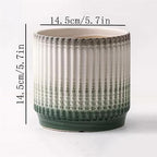 Plant Pot Cylindrical Large Ceramic Plant Pots Simple Lines Gradient Color Flower Pots Living Room Balcony Succulent Plants Green Plants Planters Flower Pots(Green,Small) (Green S) - Image 2