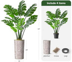 Artificial Tree in Geometric Pattern Planter, Fake Monstera Silk Tree for Indoor and Outdoor Home Decoration - 65" Overall Tall (Plant Pot Plus Tree) - Image 3