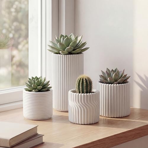 JONATHAN Y Noa Modern Minimalist Handmade Concrete Fluted Cylinder Planter Set, Matte White (Set of 4) (PLN1004B-4SET) - Image 2