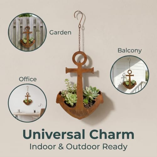Rustic Anchor Hanging Planter, Nautical Wall Plant Holder - Image 3