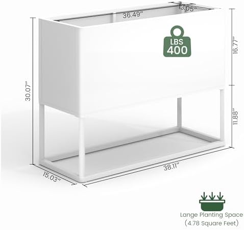 Modern Raised Metal Planter Box with Legs,38" L x 15" W x 30.5" H - Image 4