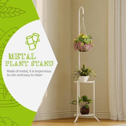 BMOSU Plant Stand with Hooks Indoor Outdoor Corner Tall Plant Stand Heavy-Duty Metal 3-Tier Plant Shelf Holder Rack for Patio Garden Balcony Living Room Bedroom(semicircular White) - Image 2