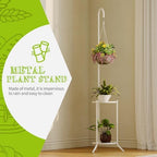BMOSU Plant Stand with Hooks Indoor Outdoor Corner Tall Plant Stand Heavy-Duty Metal 3-Tier Plant Shelf Holder Rack for Patio Garden Balcony Living Room Bedroom(semicircular White) - Image 2