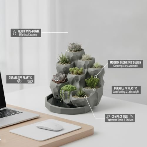 1 Pack Geometric Planter for Succulents, Modern PP Plastic Pot for Desk and Shelf Display, Compact Indoor Container - Image 4