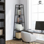 CAPHAUS 5-Tier Corner Shelf Stand, Tall Display Shelves, Ladder Corner Wood Storage Plant Bookshelf with Metal Frame, Versatile Shelving Unit Bookcase for Home Office Space, Black - Image 7