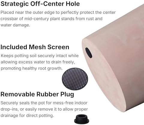 FaithLand 12 Inch Fiberstone Planter - Lightweight Modern Cylinder Plant Pot with Drainage Hole & Plug, Indoor Outdoor Use, Terracotta Color - Image 2