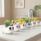 Cat Succulent Pots Set of 6 - Small Ceramic Animal Planters with Drainage - Image 4