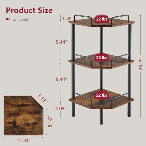 Tajsoon 3 Tier Corner Shelf Stand, Small Corner Table, Rustic Brown - Image 3