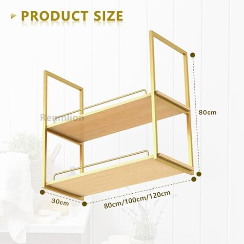 Ceiling Mounted Wine Rack，Industrial Wine Glass Shelf for Wall Storage Shelving，2-Layer Hanging Plant Flower Pot Stand Floating Decorations Shelves，Gold(80x30x80cm) - Image 2