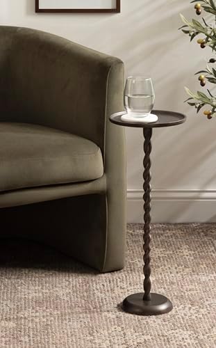 Kate and Laurel Ropa Transitional Round Pedestal Drink Table, 9 x 9 x 22, Bronze, Decorative Cast Aluminum Mini Table with Spiral Rope Design for Use as Indoor Plant Stand or Living Room Accent - Image 2