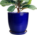 Ceramic Planter Pot - 12 Inch Pot for Plants Large Indoor Plant Pot with Drainage Hole and Saucer Fluted Round Planter for Outdoor Plants Flower Pot for Home Garden Blue by EPFamily