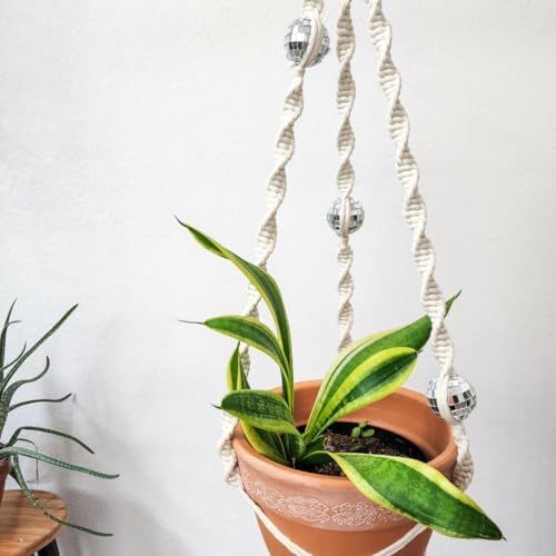 Set of 2 Macrame Plant Hanger Disco ball decor Hanging planters for indoor plants Cool gifts for plant lovers Boho plant pots plant stand indoor Hanging planters for outdoor plants (Vanilla White) - Image 7
