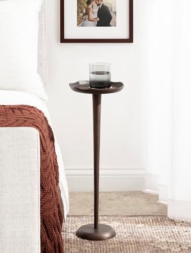 Kate and Laurel Alessia Modern Decorative Metal Drink Table; 8 x 8 x 22; Bronze; Round Cast Aluminum Pedestal Plant Stand with Rough Texture and Deckled Edge - Image 2